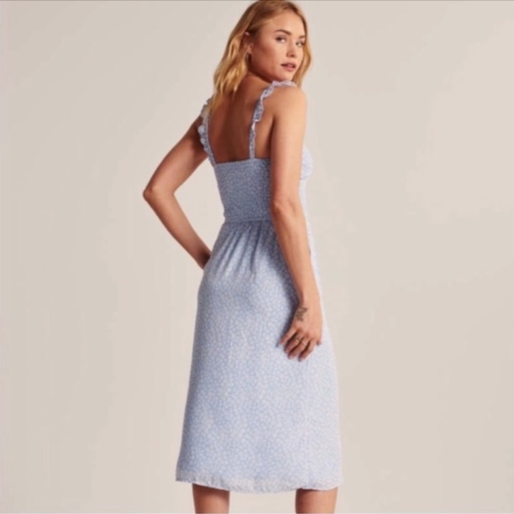Abercrombie & Fitch Blue White Floral Smocked Midi Dress Women's Size XS - Picture 2 of 12